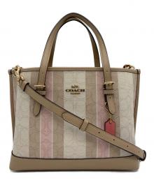COACH（コーチ）の古着「モリー トート 25 ジャガードウィズストライプ」｜ピンクベージュ
