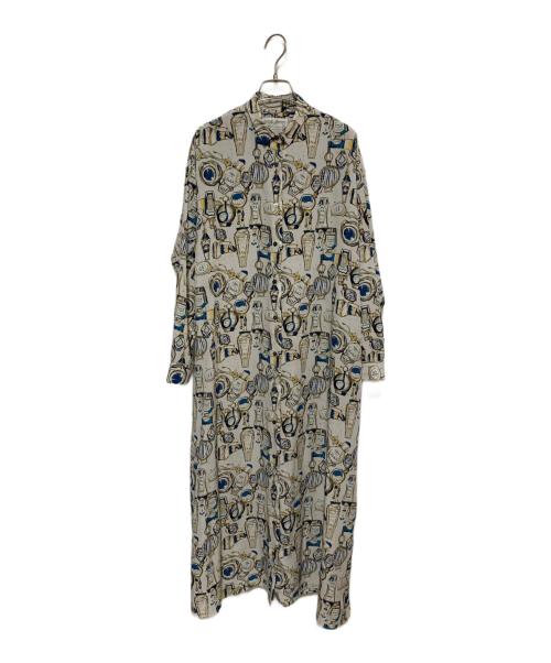 BEARDSLEY（ビアズリー）BEARDSLEY (ビアズリー) 香水瓶シャツワンピース アイボリー×ブルー サイズ:Fの古着・服飾アイテム