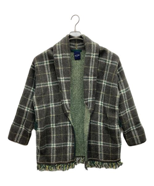 45rpm（45アールピーエム）45rpm (45アールピーエム) ショールカラーコート グレー×グリーン サイズ:4の古着・服飾アイテム