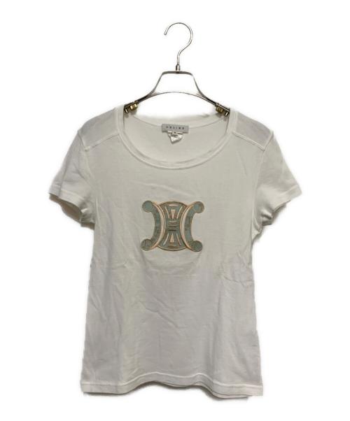 CELINE（セリーヌ）CELINE (セリーヌ) 刺繍ワッペンカットソー ホワイト×ブルー サイズ:Mの古着・服飾アイテム