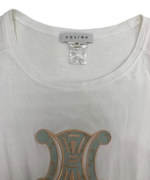 CELINE（セリーヌ）CELINE (セリーヌ) 刺繍ワッペンカットソー ホワイト×ブルー サイズ:Mの古着・服飾アイテム