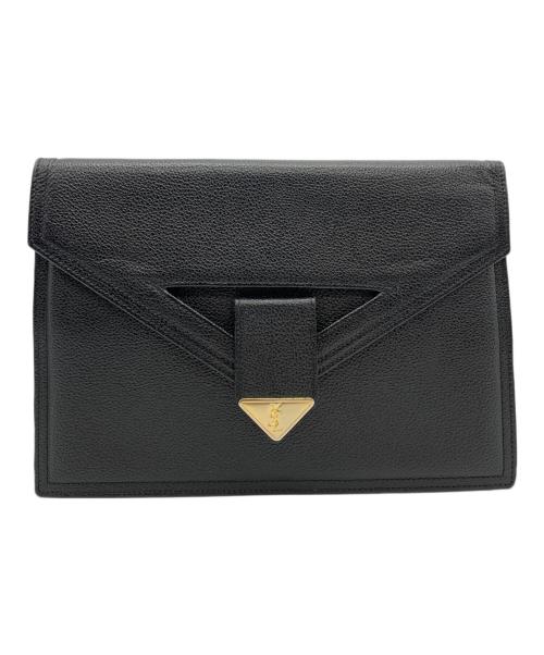 Yves Saint Laurent（イヴサンローラン）Yves Saint Laurent (イヴサンローラン) クラッチバッグ ブラック×ゴールドの古着・服飾アイテム