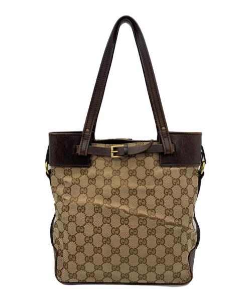 GUCCI（グッチ）GUCCI (グッチ) GGキャンバストートバッグ ベージュ×ブラウンの古着・服飾アイテム