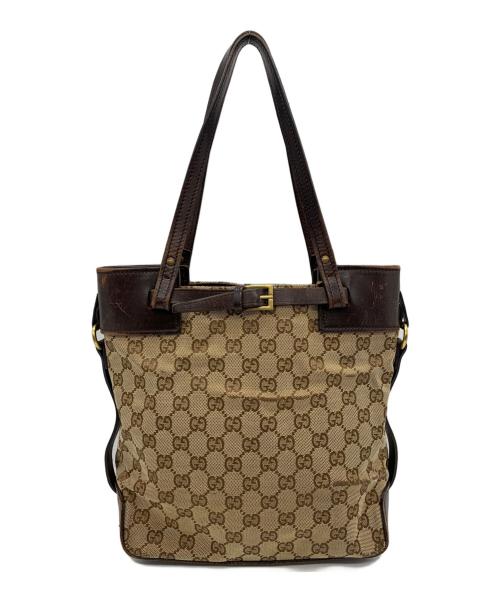 GUCCI（グッチ）GUCCI (グッチ) GGキャンバストートバッグ ベージュ×ブラウンの古着・服飾アイテム