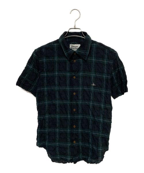 Vivienne Westwood（ヴィヴィアンウエストウッド）Vivienne Westwood (ヴィヴィアンウエストウッド) 半袖シャツ ネイビー×グリーン サイズ:44の古着・服飾アイテム