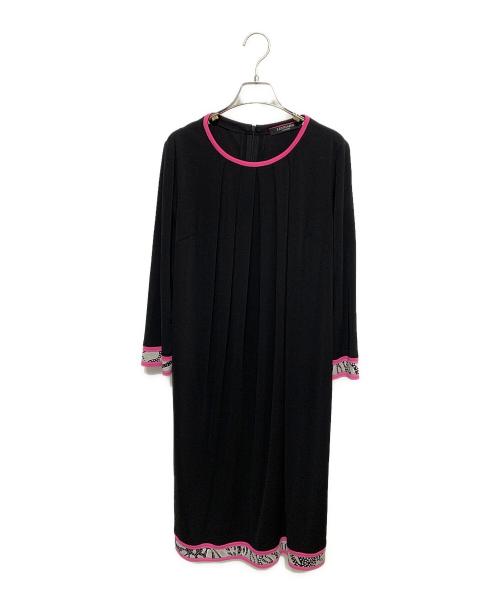 LEONARD FASHION（レオナールファッション）LEONARD FASHION (レオナールファッション) 長袖ワンピース ブラック×ピンク サイズ:40の古着・服飾アイテム