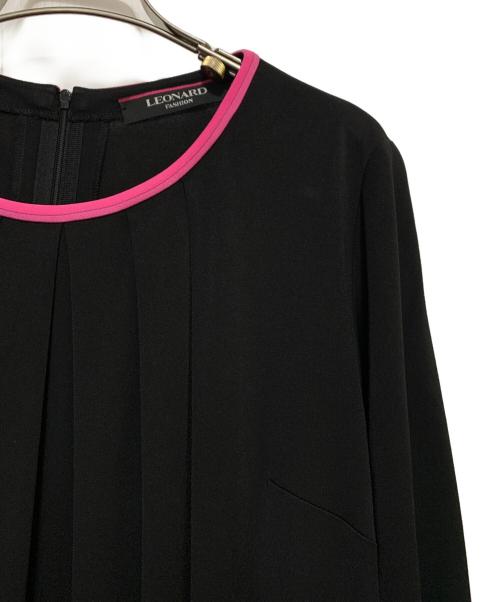 LEONARD FASHION（レオナールファッション）LEONARD FASHION (レオナールファッション) 長袖ワンピース ブラック×ピンク サイズ:40の古着・服飾アイテム