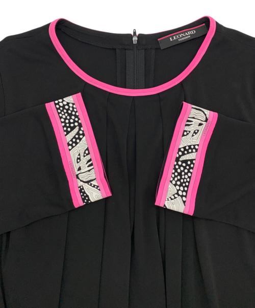 LEONARD FASHION（レオナールファッション）LEONARD FASHION (レオナールファッション) 長袖ワンピース ブラック×ピンク サイズ:40の古着・服飾アイテム