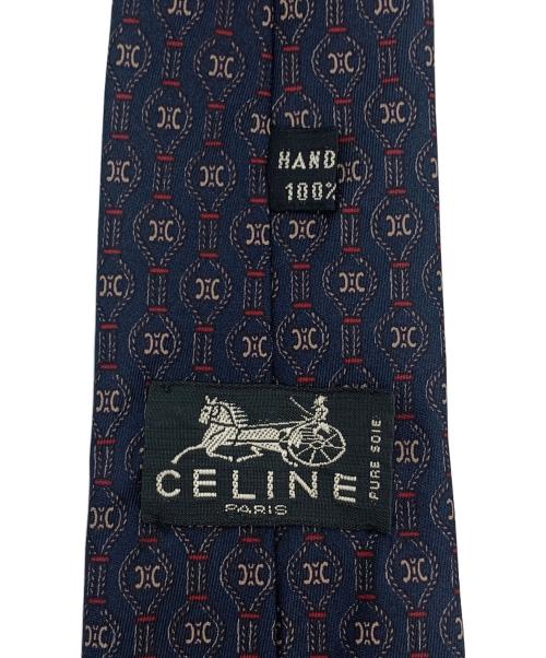 CELINE（セリーヌ）CELINE (セリーヌ) マカダム柄シルクネクタイ ネイビー×レッド サイズ:表記無しの古着・服飾アイテム