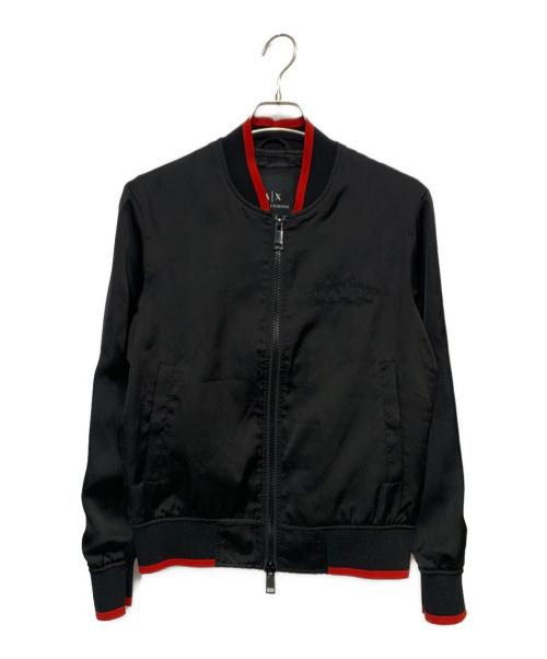 ARMANI EXCHANGE（アルマーニ エクスチェンジ）ARMANI EXCHANGE (アルマーニ エクスチェンジ) バックパームツリープリント サテンジャンパー ブラック×レッド サイズ:XSの古着・服飾アイテム
