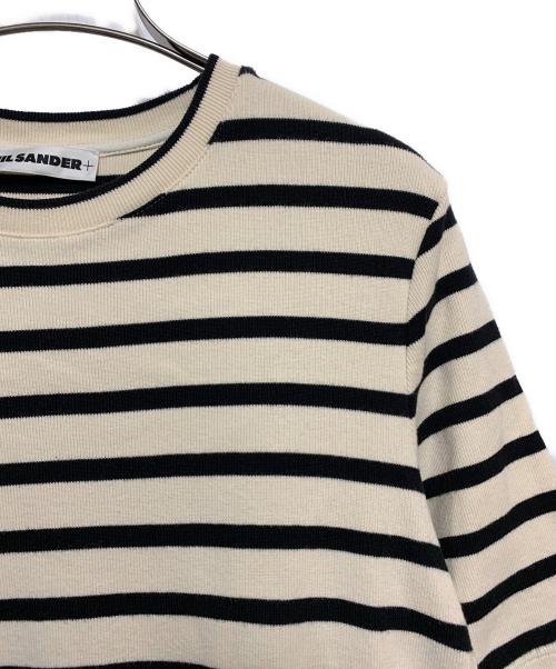 JIL SANDER+（ジルサンダープラス）JIL SANDER+ (ジルサンダープラス) ロゴパッチ リブカットソー クリーム×ブラック サイズ:Mの古着・服飾アイテム