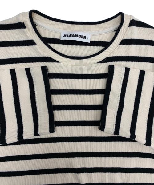 JIL SANDER+（ジルサンダープラス）JIL SANDER+ (ジルサンダープラス) ロゴパッチ リブカットソー クリーム×ブラック サイズ:Mの古着・服飾アイテム