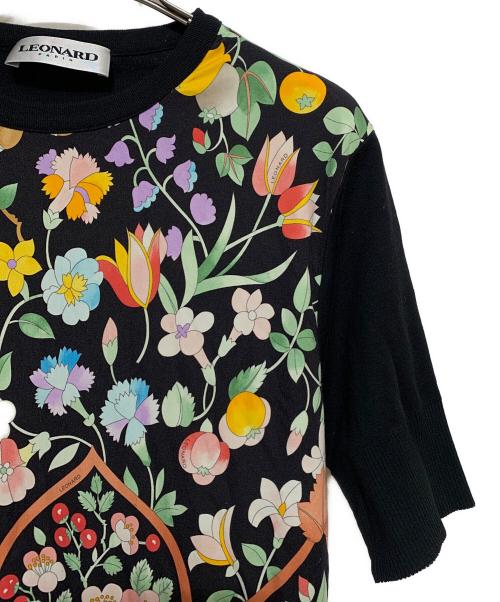 LEONARD PARIS（レオナール パリ）LEONARD PARIS (レオナール パリ) リブ付き半袖カットソー ブラック×マルチ サイズ:Mの古着・服飾アイテム