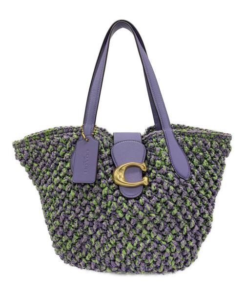COACH（コーチ）COACH (コーチ) ストロー×スムースレザー スモールトート パープルの古着・服飾アイテム