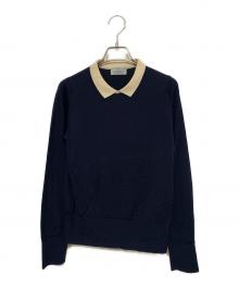 JOHN SMEDLEY（ジョンスメドレー）の古着「襟付ニットプルオーバー」｜ネイビー×ベージュ