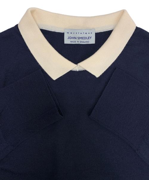 JOHN SMEDLEY（ジョンスメドレー）JOHN SMEDLEY (ジョンスメドレー) 襟付ニットプルオーバー ネイビー×ベージュ サイズ:Sの古着・服飾アイテム