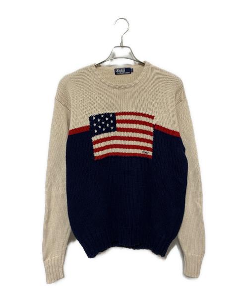 POLO RALPH LAUREN（ポロ・ラルフローレン）POLO RALPH LAUREN (ポロ・ラルフローレン) 薄手ニット ホワイト×ネイビー サイズ:170の古着・服飾アイテム