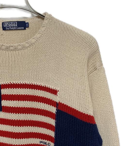 POLO RALPH LAUREN（ポロ・ラルフローレン）POLO RALPH LAUREN (ポロ・ラルフローレン) 薄手ニット ホワイト×ネイビー サイズ:170の古着・服飾アイテム
