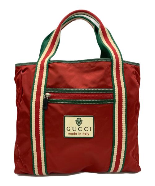 GUCCI（グッチ）GUCCI (グッチ) シェリーライン ナイロントートバッグ レッド×グリーンの古着・服飾アイテム