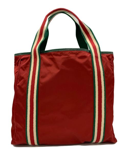 GUCCI（グッチ）GUCCI (グッチ) シェリーライン ナイロントートバッグ レッド×グリーンの古着・服飾アイテム