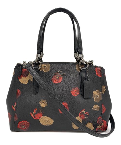 COACH（コーチ）COACH (コーチ) フローラル 2way ハンドバッグ  ブラック×レッドの古着・服飾アイテム
