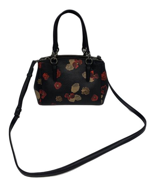 COACH（コーチ）COACH (コーチ) フローラル 2way ハンドバッグ  ブラック×レッドの古着・服飾アイテム