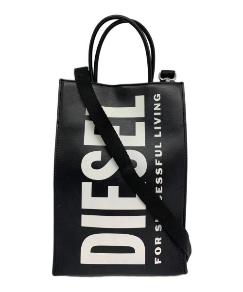 DIESEL（ディーゼル）DIESEL (ディーゼル) ロゴスクエアショルダーバッグ ブラック×ホワイトの古着・服飾アイテム