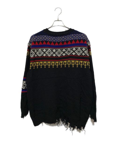 s'yte（サイト）s'yte (サイト) Bulky Wool Nordic Pattern Damaged Round Neck Knit ブラック×マルチ サイズ:3の古着・服飾アイテム