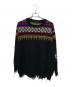 s'yte（サイト）の古着「Bulky Wool Nordic Pattern Damaged Round Neck Knit」｜ブラック×マルチ
