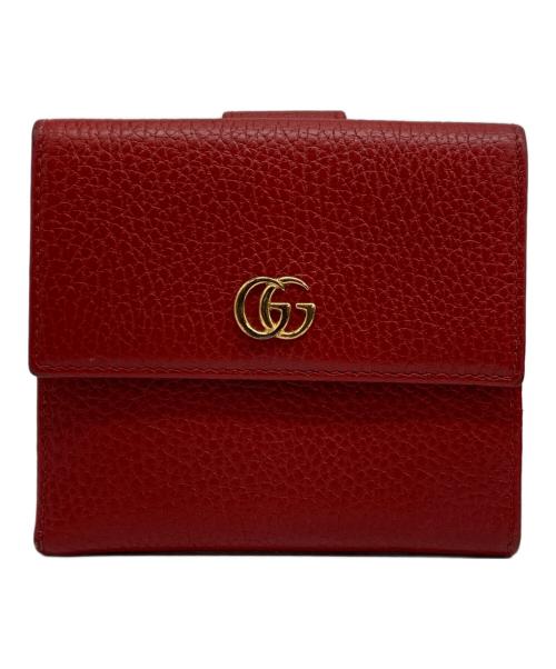 GUCCI（グッチ）GUCCI (グッチ) GGマーモント レザー フレンチフラップウォレット レッドの古着・服飾アイテム