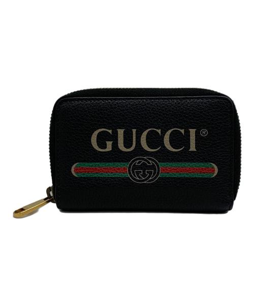 GUCCI（グッチ）GUCCI (グッチ) ロゴプリントレザーコインケース ブラックの古着・服飾アイテム