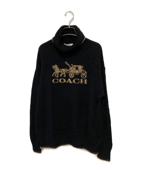 COACH（コーチ）COACH (コーチ) タートルネックニット ブラック×ベージュ サイズ:Sの古着・服飾アイテム