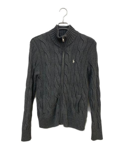 POLO RALPH LAUREN（ポロ・ラルフローレン）POLO RALPH LAUREN (ポロ・ラルフローレン) フルジップケーブルニット グレー サイズ:Mの古着・服飾アイテム