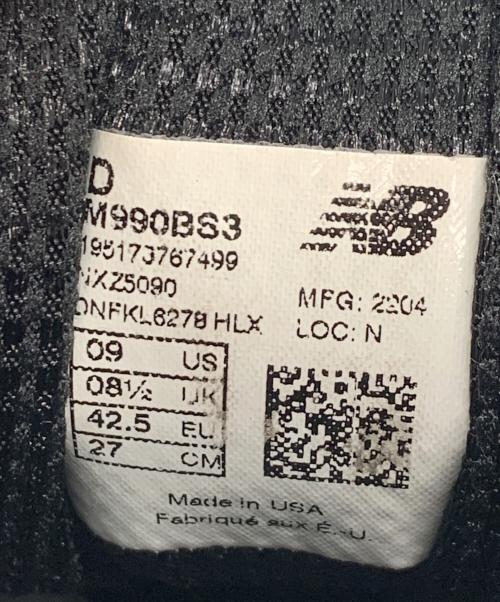 NEW BALANCE（ニューバランス）NEW BALANCE (ニューバランス) M990BS3 ブラック サイズ:27の古着・服飾アイテム