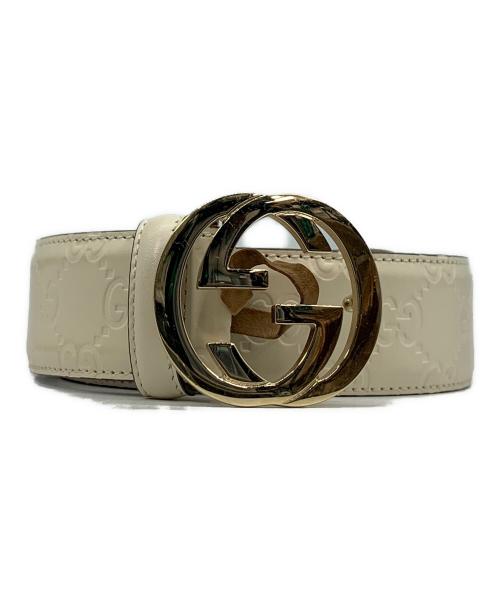 GUCCI（グッチ）GUCCI (グッチ) インターロッキングG レザーベルト アイボリーの古着・服飾アイテム