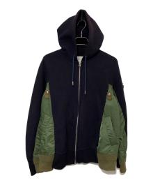 sacai（サカイ）の古着「切替ジップパーカー」｜ネイビー×グリーン