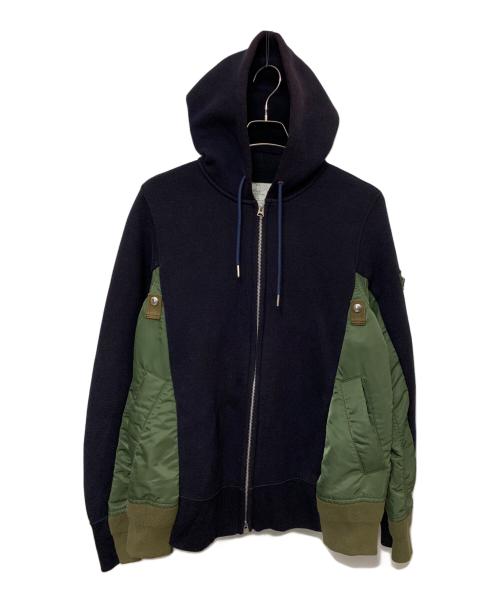 sacai（サカイ）sacai (サカイ) 切替ジップパーカー ネイビー×グリーン サイズ:1の古着・服飾アイテム