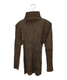 PLEATS PLEASE（プリーツプリーズ）の古着「モックネックプリーツカットソー」｜ブラウン
