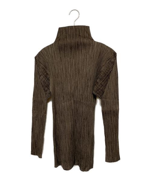PLEATS PLEASE（プリーツプリーズ）PLEATS PLEASE (プリーツプリーズ) モックネックプリーツカットソー ブラウン サイズ:3の古着・服飾アイテム