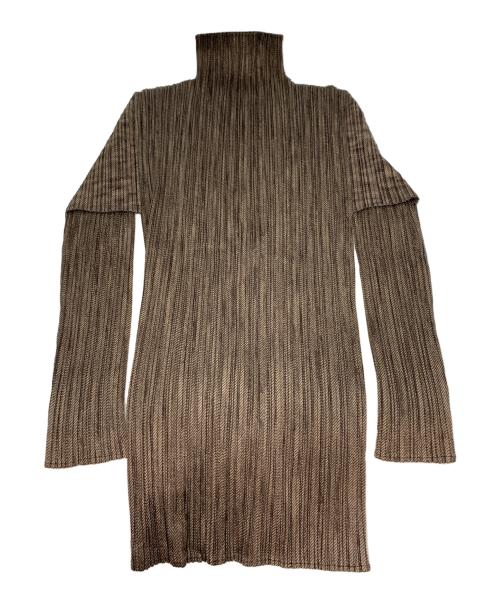 PLEATS PLEASE（プリーツプリーズ）PLEATS PLEASE (プリーツプリーズ) モックネックプリーツカットソー ブラウン サイズ:3の古着・服飾アイテム