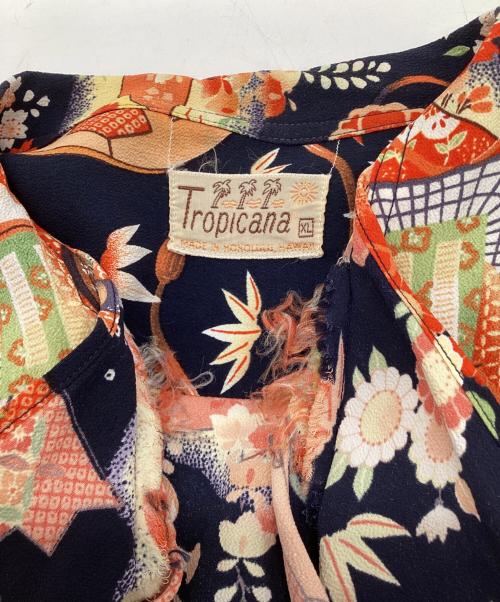 Sun Surf（サンサーフ）Sun Surf (サンサーフ) 復刻 TROPICANA THE ROYAL WAGON ハワイシャツ ネイビー×オレンジ サイズ:XLの古着・服飾アイテム