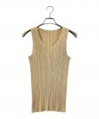 PLEATS PLEASEプリーツプリーズ）の古着「ノースリーブブラウス」｜ベージュ