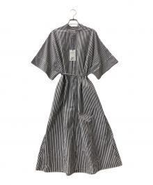 LOEFF（ロエフ）の古着「バンドカラーシャツワンピース」｜ホワイト×ブラック