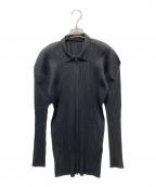 PLEATS PLEASEプリーツプリーズ）の古着「襟付きジップアップカーディガン」｜ブラック
