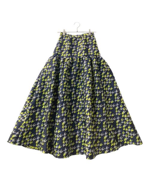 UN3D.（アンスリード）UN3D. (アンスリード) 千鳥ジャガードスカート ネイビー×イエロー サイズ:38の古着・服飾アイテム