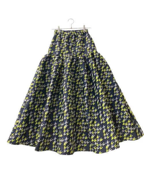 UN3D.（アンスリード）UN3D. (アンスリード) 千鳥ジャガードスカート ネイビー×イエロー サイズ:38の古着・服飾アイテム