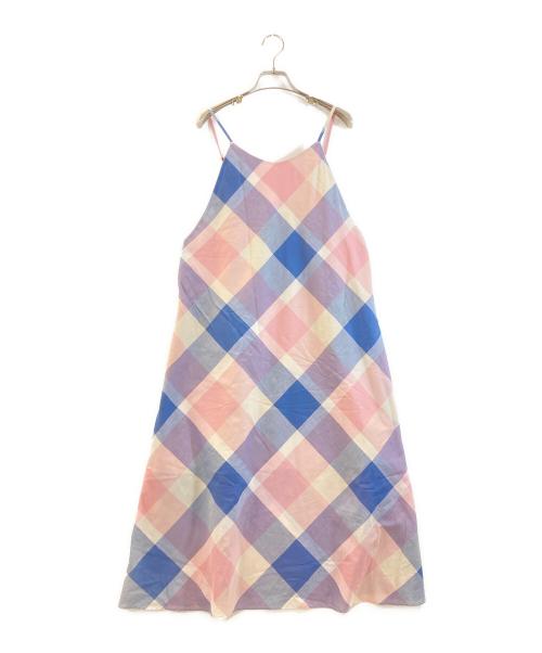 BLUE LABEL CRESTBRIDGE（ブルーレーベルクレストブリッジ）BLUE LABEL CRESTBRIDGE (ブルーレーベルクレストブリッジ) キャミソールワンピース ピンク×ブルー サイズ:38の古着・服飾アイテム