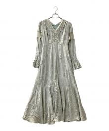 Ameri（アメリ）の古着「FLARE SATIN DRESS」｜グリーン