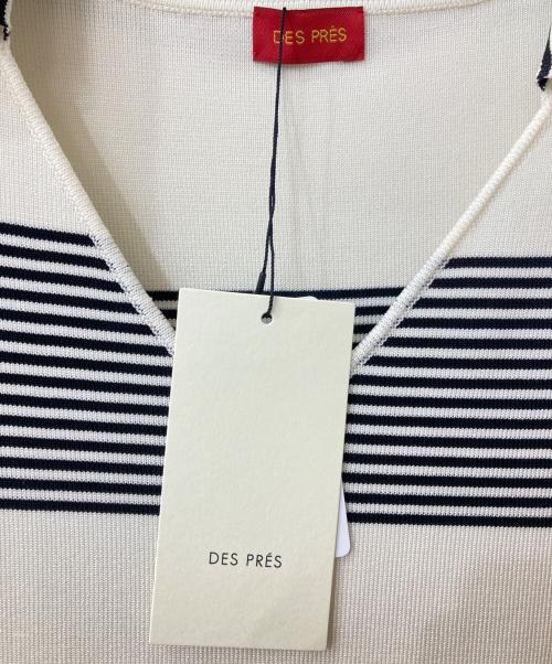 DES PRES（デ プレ）DES PRES (デ プレ) レーヨンポリエステルプレーティング Vネックワンピース アイボリー×ブラック サイズ:36の古着・服飾アイテム