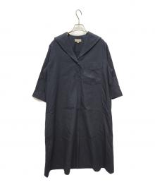 MARGARET HOWELL（マーガレットハウエル）の古着「リネンコットン 七分袖ワンピース」｜ネイビー
